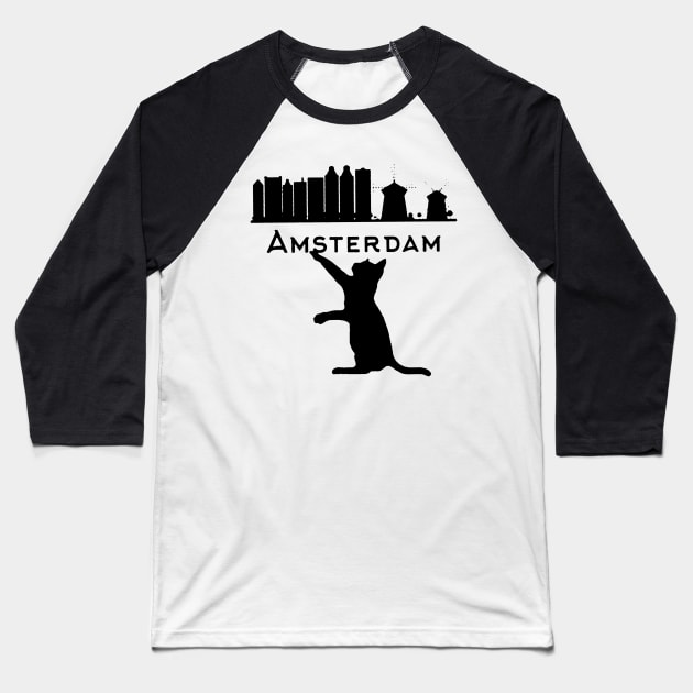 Amsterdam Skyline Cat cat lovers Baseball T-Shirt by emilycatherineconley